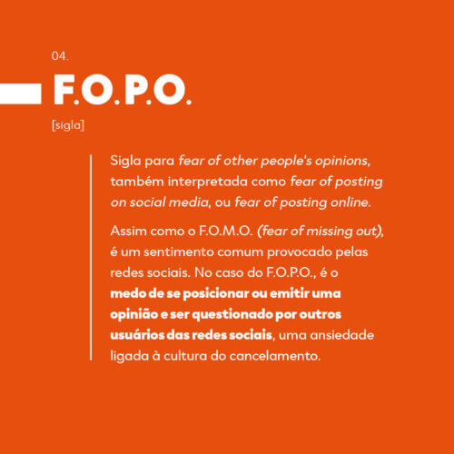 Texto em fundo laranja como se fosse um dicionário explicando o que é o FOPO ou fear of posting online