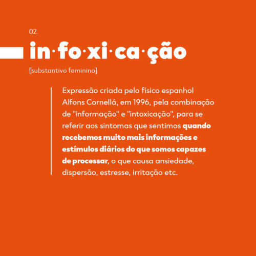 Texto em fundo laranja explicando o significado do termo infoxicação