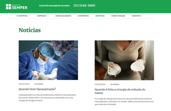 Blog do Hospital Semper - na hora de criar site para empresa, você pode incluir um blog dentro do site institucional